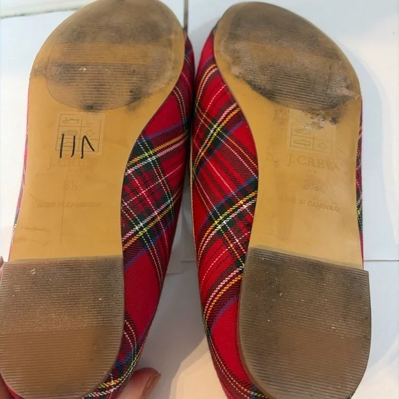 J.Crew Tartan Plaid Smoking Slipper Loafers Royal Stewart Red Flats Size 8.5 - Picture 7 of 8